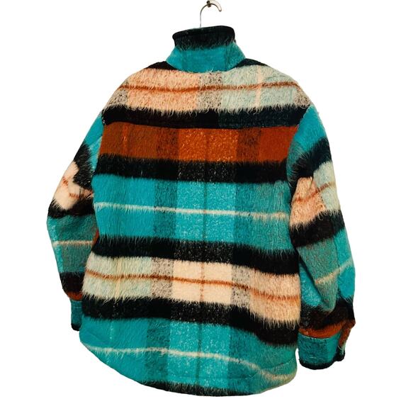 BDG Women's Brushed Fuzzy Wool Blend Oversized Teal Plaid Jacket Size Small - Picture 4 of 14
